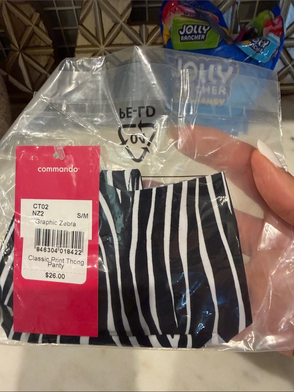 Commando Classic Print Thong Panty, zebra, S/M, new with tags